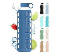 purifyou Bouteilles d'eau en verre de qualité supérieure de 81 / 56 / 350 ml avec graduations de temps et de volume antidérapantes en silicone et couvercle en acier inoxydable, jus, lait (907.2 g)