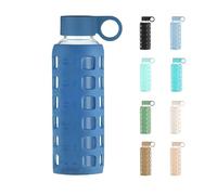 purifyou Bouteilles d'eau en verre de qualité supérieure de 85 / 56 / 350 ml avec graduations de temps et de volume antidérapantes en silicone et couvercle en acier inoxydable - Pour eau, jus