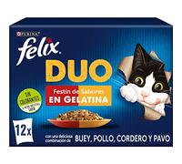 PURINA FELIX Fantastic Duo Delice Nourriture pour Chats, enveloppes variété de viandes 6 x [12 x 85 g]