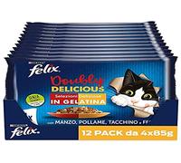 Purina Felix Le Ghiottonerie Doubly Delicious Nourriture Humide pour Chats avec bœuf et poulame, Dinde et Foie 48 sachets de 85 g chacune