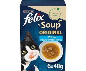 PURINA FELIX Soup Original Nourriture humide pour chat avec cabillaud, thon, croûte de nourriture pour chat, 6 x 48 g