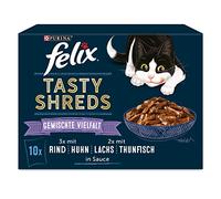 PURINA Felix Tasty Shreds Mélange de Nourriture Humide pour Chat Variété de Saveurs 10 x 80 g