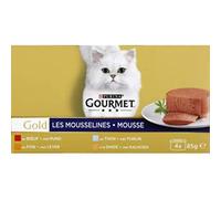 Gourmet Gold Mousselines Gold, mousse au thon, foie, dinde & boeuf pour chat - Les 4 terrines de 85g