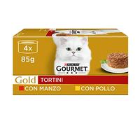 Gourmet Purina Gold - Terrines - Lot de 48 conserves de Nourriture Humide pour Chat, au bœuf et au Poulet, 85 g chacune (12 boîtes de 4 x 85 g)