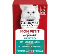 PURINA Gourmet Mon Petit Duetto Intense Nourriture pour Chat Humide Mélange de variétés avec Poisson Lot de 8 (8 x 6 sachets de 50 g)