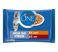 Purina One Aliment humide pour chat stérilisé au poulet et au bœuf - 4 x 85 g