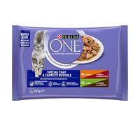 PURINA ONE Chat à l'Appétit Difficile Effilés en Sauce Saveurs Assortis Poulet & Boeuf et Dinde & Canard | Sachets Repas pour Chat Adulte | 4 x 85g