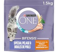 PURINA ONE | BIFENSIS | Chat Adulte | Spécial Pelage et Boules de Poils | Minimise la Formation de Boules de Poils, maintient Une Peau Saine | Croquettes | Poulet | Sac | Lot (6 x 1,5Kg)