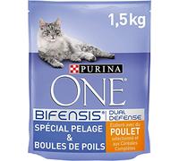 PURINA ONE Bifensis Pelage & Boules de Poils Croquettes Au Poulet Et Aux Céréales Complètes pour Chats Adultes | Sac de 1,5 kg | Lot de 6