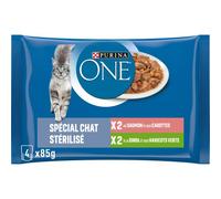 PURINA ONE Chat Stérilisé Effilés en Sauce Saveurs Assortis Saumon et Dinde Sachets Repas pour Chats Adultes 85g | Lot de 4 x 12 --> 48 Repas