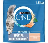PURINA ONE | BIFENSIS | Croquettes Chat Adulte Stérilisé | Renforce le système immunitaire, améliore l'équilibre du microbiome, aide à maintenir un système urinaire sain | Truite | Sac | Lot (6x1,5Kg)