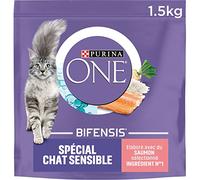 PURINA ONE Bifensis Chat Sensible Croquettes au Saumon pour Chats Adultes Sac de 1,5kg | Lot de 6