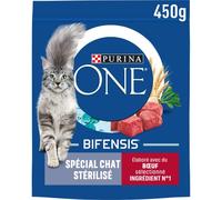Purina One Spécial Croquettes au Bœuf/Blé pour Chat Stérilisé 450 g