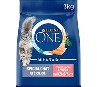 PURINA ONE Bifensis Chat Stérilisé | Croquettes Au Saumon pour Chats Adultes | Sac de 3kg | Lot de 4