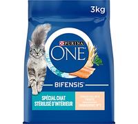 PURINA ONE | BIFENSIS | Spécial Chat Stérilisé d'Intérieur | Croquettes | Aide à contrôler le poids, maintenir un système urinaire sain, élimine les poils de l'estomac | Truite | Sac