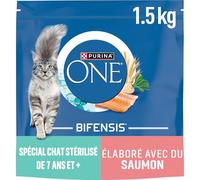 PURINA ONE | BIFENSIS | Spécialement formulé pour répondre aux Besoins nutritionnels du Chat de 7 Ans et Plus| Aide à Soutenir Les Fonctions vitales, la réparation cellulaire | Saumon | Sac | 1,5Kg