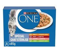 PURINA ONE Chat Stérilisé Effilés en Sauce Saveurs Assortis Poulet Boeuf Saumon et Dinde Sachets Repas pour Chats Adultes 8 x 85 g | Lot de 10