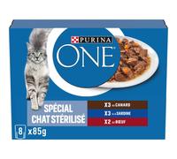 PURINA ONE Chat STÉRILISÉ Effilés Sauce Sardine Canard Boeuf 8X85g