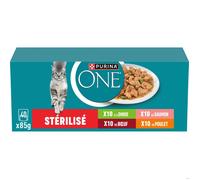 PURINA ONE | Aliment Complet | Chat Adulte | Effilés en Sauce | Aide à Maintenir Un système immunitaire Fort | Poulet, Boeuf, Saumon, Dinde | Portion Individuelle | Sachets | 40 x 85g