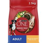 PURINA ONE | Chien Adulte de moyenne et grande taille > 10Kg | Croquettes riches en protéines | Aide à maintenir des muscles forts et un niveau suffisant d'énergie | Poulet | Sac | Lot de 4 x 2,5 kg