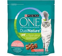 Purina ONE Dual Nature Croquettes Chat Stérilisé, Riche en Saumon avec Spiruline Naturelle, 400 g
