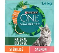 Purina Croquettes pour chat adulte stérilisé ONE DualNature au saumon et spiruline – 1,4 kg