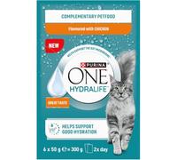 PURINA ONE | HYDRALIFE | Aliment Complémentaire pour Chat Adulte | Aide à favoriser la Bonne hydratation et Soutenir Le microbiome intestinal chez Le Chat | au Poulet | Sachets Fraîcheur | 6 x 50g