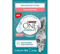 PURINA ONE | HYDRALIFE | Aliment Complémentaire pour Chat Adulte | Aide à favoriser la Bonne hydratation et Soutenir Le microbiome intestinal chez Le Chat | au Saumon | Sachets Fraîcheur | 6 x 50g