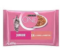 PURINA One Junior Lot de 12 boîtes de Nourriture pour Chatons humides et délicates en Sauce avec Saumon et Carottes (12 x 4 x 85 g)