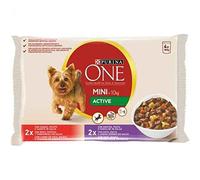 Purina One Mini Active Bocconi en Sauce Aliments Humides pour Petits Chiens - Jusqu'à 10 kg, avec Boeuf, Canard et Légumes - 4 Enveloppes de 100 g
