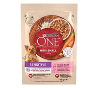 PURINA ONE Mini/S Sensitive Lot de 26 boîtes de Nourriture Humide pour Petits Chiens, Riches en Saumon et Riz 26 x 85 g
