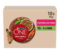 PURINA ONE Mini/Small <10kg Contrôle du Poids | Riche en Dinde Avec du Riz | Effilés en Sauce pour Chiens Adultes de Petite Taille | Sachet Repas 10x85g