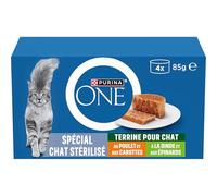 PURINA ONE | Terrines pour Chat Stérilisé | Aide à Maintenir Un système immunitaire sain, Soutenir l'équilibre du microbiome intestinal et à contrôler Le Poids | Poulet et Dinde |Boîtes | 4 x 85 g