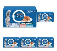 PURINA ONE | Terrines pour Chat Stérilisé | Aide à maintenir un système immunitaire sain, soutenir l'équilibre du microbiome intestinal et à contrôler le poids | Saumon et Cabillaud |Boîtes | 4 x 85 g