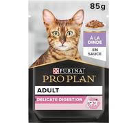 PURINA PRO PLAN | Adult DELICATE DIGESTION | Aliment Complet pour Chat Adulte | Aide à favoriser un système digestif sain | Effilés en Sauce| à la Dinde | Sachets | Lot de 26 x 85g