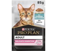 PURINA PRO PLAN | Adult DELICATE DIGESTION | Aliment Complet pour Chat Adulte | Aide à favoriser un système digestif sain | Effilés en Sauce| Au Poisson | Portion Individuelle | Lot de 26 x 85g