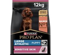 Purina Pro Plan | Chiot de morphotype Athlétique | Peau Sensible | Aliment Sec pour Peaux Sensibles | Formulé sans Blé | Favorise Un Pelage Sain et Brillant | Riche en Saumon | Sac | 12 Kg
