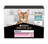 PURINA PRO PLAN | DELICATE DIGESTION | Aliment Complet pour Chat Adulte | Aide à favoriser un système digestif sain | Effilés en Sauce| Au Poisson| Portion Individuelle | Lot de 4 x (10x85g)