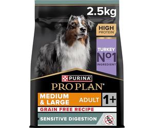 Purina Pro Plan - Grain Free Medium Large Adult Sensitive Dinde - 2,5 kg | Croquettes Chien Digestion Sensible Saveur Dinde - Recette sans céréales pour haute digestibilité - Santé Chien