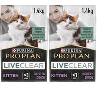 PURINA PRO PLAN | Liveclear | Chaton | Stérilisé | Croquettes Riches en Dinde | Réduit activement Les allergènes présents dans Les Poils de Chat | Sac | 1,4Kg (Lot de 2)