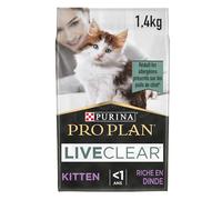 PURINA PRO PLAN | Liveclear | Chaton | Stérilisé | Croquettes Riches En Dinde | Réduit activement les allergènes présents dans les poils de chat | Sac | 1,4Kg (Lot de 1)