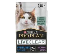 Purina Pro Plan LiveClear - Croquettes Chat Senior Stérilisé Dinde, 2,8 kg | Croquettes Chat Senior Saveur Dinde - Réduit activement les allergènes sur les poils de chat adulte - Santé Chat