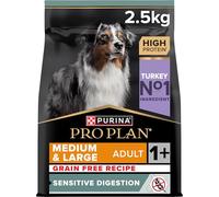 PURINA PRO PLAN | Medium & Large Adult 1+ | Sensitive Digestion | Grain Free | Riche en Dinde | Croquettes Sans Céréales | Chien Adulte | Sac de 2,5kg