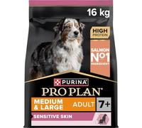 PURINA Pro Plan | Sensitive Skin | Croquettes complètes pour Chiens de Moyenne et Grande Taille de Plus de 7 Ans | Favorise Une Peau Saine et Un Pelage Brillant | Au Saumon | Croquettes | Sac | 16Kg