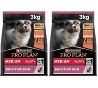 PURINA PRO PLAN | Sensitive Skin | Croquettes complètes pour Chiot de Moyenne Taille | Favorise Une Peau Saine et Un Pelage Brillant | Au Saumon | Croquettes | Sac | 3 Kg (Lot de 2)