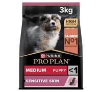 PURINA PRO PLAN | Sensitive Skin | Croquettes complètes pour chiot de moyenne taille | Favorise une peau saine et un pelage brillant | Au Saumon | Croquettes | Sac | 3 Kg
