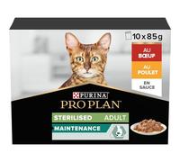 Purina Pro Plan - Sterilised Maintenance Chat Adulte Bœuf Poulet - 10 x 85g | Nourriture Chat Stérilisé Saveur Bœuf et Poulet - pâtée en sauce pour le maintien du poids - Repas Chat - Aliment complet