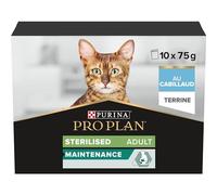 Purina Pro Plan - Sterilised Maintenance Chat Terrine au Cabillaud, 10x75g | Nourriture Chat Stérilisé Saveur Cabillaud - Aide au maintien de la bonne fonction urinaire et des reins - Repas Chat