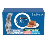 PURINA - Terrines Gourmandes pour Chats Stérilisés, Saveurs Cabillaud & Saumon aux Légumes (Boîte 340g) - Lot de 4 - Vendu par Lot