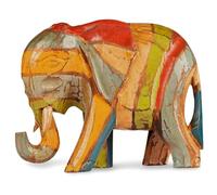 Purity Style - Éléphant en bois sculpté à la main dans un style rustique, multicolore, imprimé animal, figurine, Noël, Jour de la Terre, anniversaire